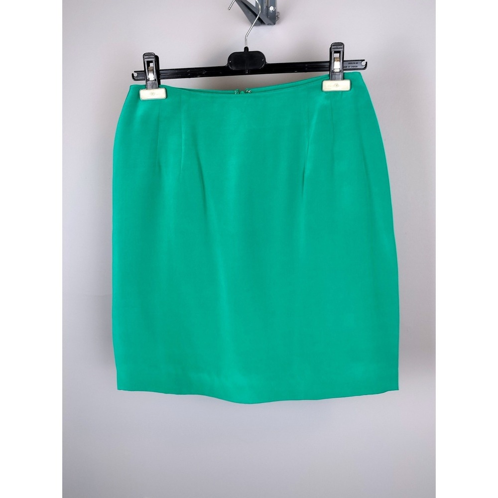 Vintage 100% Silk Tailored Pencil Skirt Size 2 Emerald